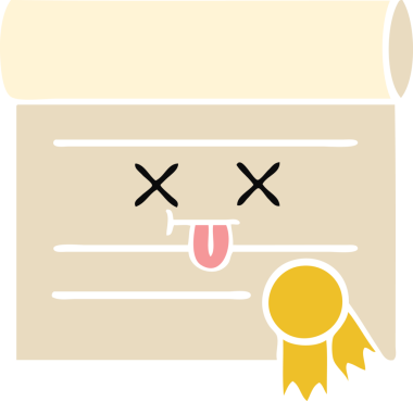 Bir insan tarafından çizilmiş bir sertifikanın düz renk retro karikatürü