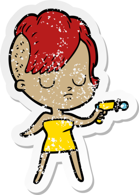 Bir insan tarafından çizilmiş karikatür bir kadının sıkıntılı çıkartması.