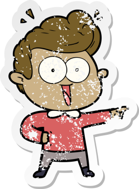 Bir insan tarafından çizilmiş heyecanlı bir karikatür çıkartması.