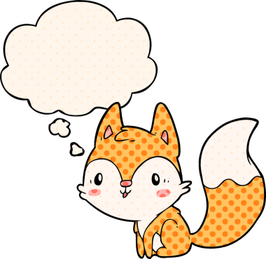 Bir insan tarafından çizilmiş çizgi roman tarzında düşünce baloncuğu olan çizgi film tilkisi.