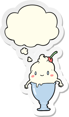 Düşünce baloncuklu tatlı çizgi film dondurması bir insan tarafından çizilmiş çıkartma gibi.