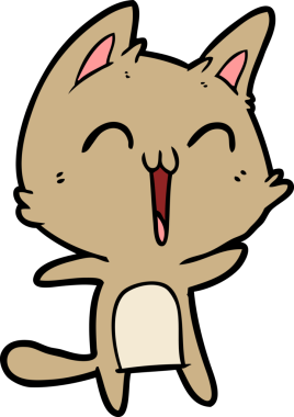 Bir insan tarafından çizilmiş mutlu çizgi film kedisi.