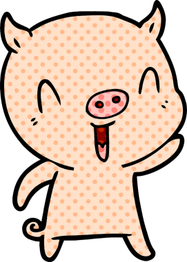 Bir insan tarafından çizilmiş mutlu çizgi film domuzu.