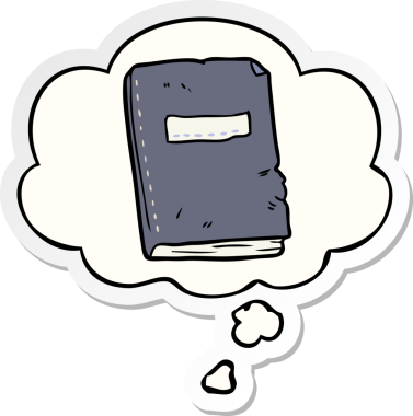 İnsan tarafından çizilmiş bir çıkartma olarak düşünce baloncuğu olan eski bir defter.