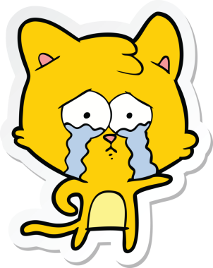 Bir insan tarafından çizilmiş ağlayan bir kedinin çıkartması.