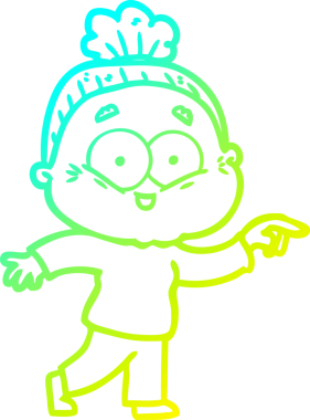 Bir insan tarafından çizilmiş, mutlu, yaşlı bir kadının çizimi.