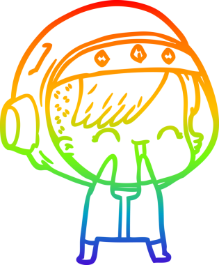 Gökkuşağı gradyan çizgi çizimi Bir insan tarafından çizilmiş gülen astronot kız