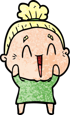 Bir insan tarafından çizilmiş mutlu yaşlı kadın çizgi filmi.