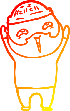 Bir insan tarafından çizilmiş mutlu sakallı bir adamın çizgi çizimi.