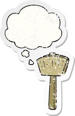 Düşünce baloncuğu olan çizgi film sopası insan tarafından çizilmiş yıpranmış bir çıkartma gibi.