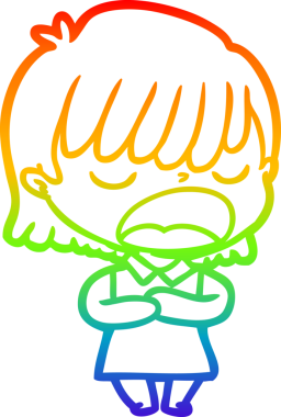 Gökkuşağı gradyan çizgi çizimi Bir insan tarafından yüksek sesle çizilen bir kadın karikatürü