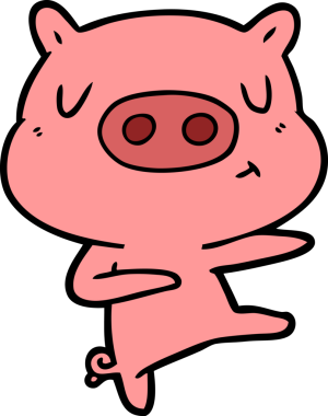 Bir insan tarafından çizilmiş çizgi film içerikli domuz dansı.