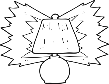 Bir insan tarafından çizilmiş siyah beyaz karikatür elektrik lambası.