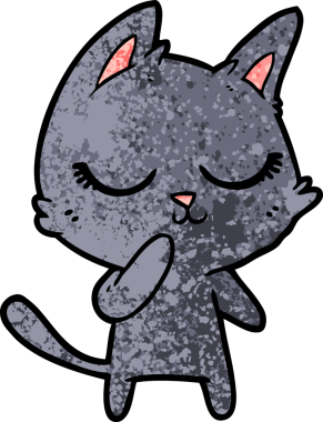 Bir insan tarafından çizilmiş sakin bir çizgi film kedisi