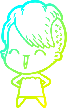 Bir insan tarafından çizilmiş mutlu çizgi film hipster kızı çizimi.