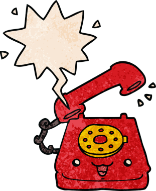 Bir insan tarafından çizilmiş geçmişe dönük konuşma baloncuklu sevimli çizgi film telefonu.