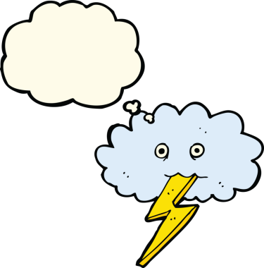 Bir insan tarafından çizilmiş düşünce baloncuklu karikatür yıldırımı ve bulut