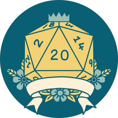 Retro Dövme Biçimi Doğal 20 kritik vuruş D20 zar bir insan tarafından çizildi