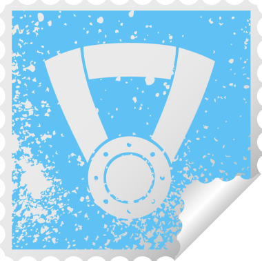 Bir insan tarafından çizilmiş altın madalyanın kare soyulmuş çıkartması.