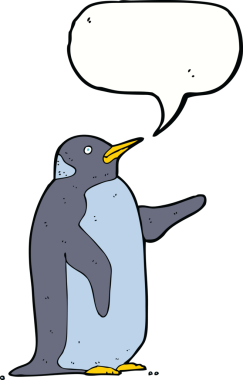 Bir insan tarafından çizilmiş konuşma balonu olan penguen çizgi filmi.