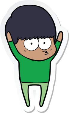 Bir insan tarafından çizilmiş esneyen bir çizgi film çocuğunun çıkartması.