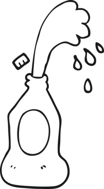 Bir insan tarafından çizilmiş el yazması siyah beyaz çizgi film fışkırtma losyonu şişesi.