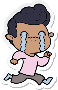 Bir insan tarafından çizilmiş, ağlayan bir çizgi film karakterinin çıkartması.