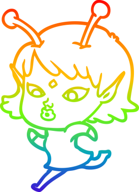 Gökkuşağı gradyan çizgisi bir insan tarafından çizilmiş güzel bir uzaylı kızın çizimi.