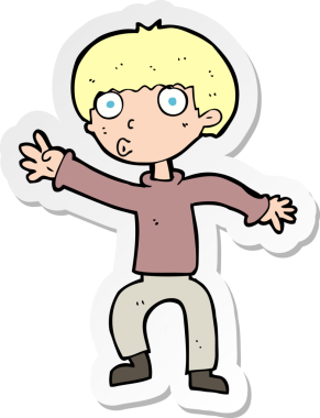 Bir insan tarafından çizilmiş uyarı sallayan bir çizgi film çocuğunun çıkartması.