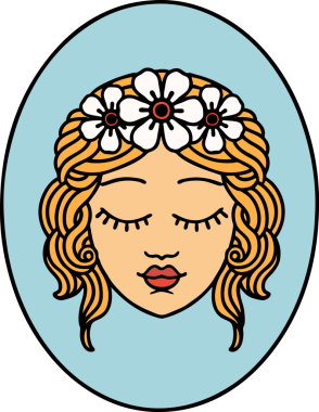 Bir insan tarafından çizilmiş gözleri olan geleneksel bir bakire dövmesi.