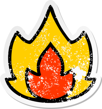 Bir insan tarafından çizilmiş şirin bir çizgi film yangınının sıkıntılı çıkartması.