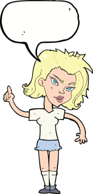 Bir insan tarafından çizilmiş konuşma baloncuğu fikri olan bir karikatür kadın.