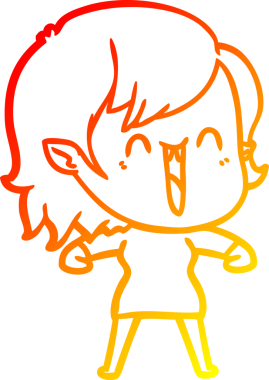 Bir insan tarafından çizilmiş sevimli, mutlu bir vampir kızın çizgi çizimi.