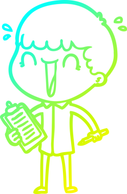 Bir insan tarafından çizilmiş gülen bir çizgi film karakterinin soğuk gradyan çizgisi.