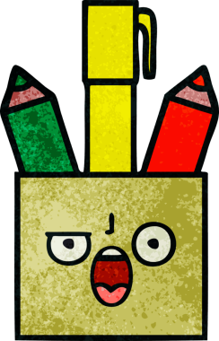 Bir insan tarafından çizilmiş bir kalem tenceresinin retro grunge desen karikatürü