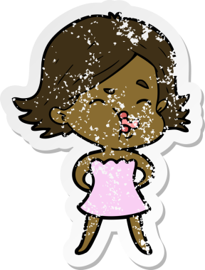 Bir insan tarafından çizilmiş karikatür kızının sıkıntılı çıkartması.