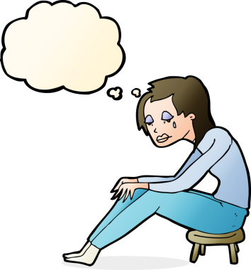 Bir insan tarafından çizilmiş düşünce balonlu ağlayan kadın çizgi filmi.