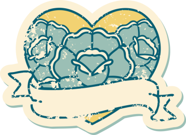 Bir insanın çizdiği çiçekli kalp ve pankartın sembolik dövmeli resmi.