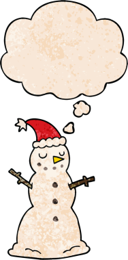 Bir insan tarafından çizilmiş grunge desenli düşünce balonu olan kardan adam çizgi filmi.