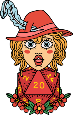 Bir insan tarafından çizilmiş 20 zarlı Retro Dövme Tarzı insan ozanı