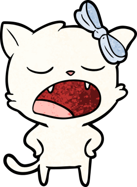 Bir insan tarafından çizilmiş esneyen kedi çizgi filmi.