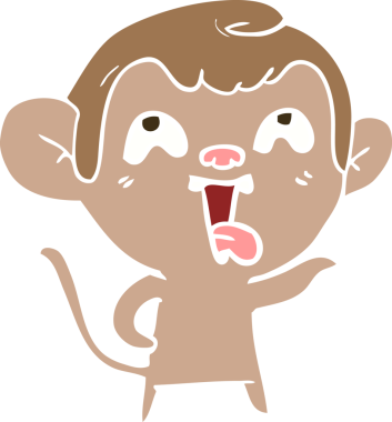 Bir insan tarafından çizilmiş düz renk çizgi film maymunu.