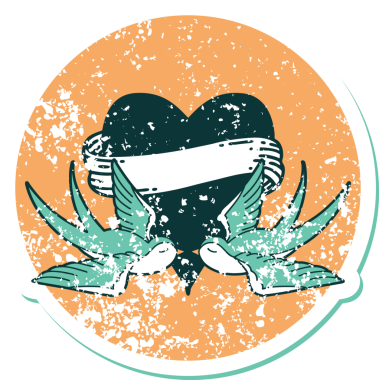 Kederli sembolik dövme stili kırlangıçlar ve bir insan tarafından çizilmiş sancaklı kalp.