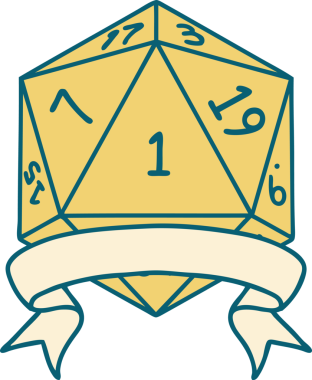 Retro Dövme Biçimi Doğal Bir d20 zar bir insan tarafından çizildi