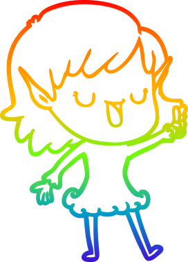 Gökkuşağı gradyan çizgi çizimi bir insan tarafından çizilmiş bir elf kızı