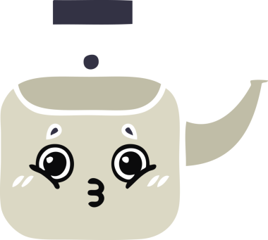 Bir insan tarafından çizilmiş bir çaydanlığın düz renkli retro karikatürü