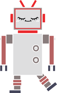 Bir insan tarafından çizilmiş düz renkli bir robot karikatürü