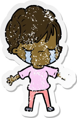 Bir insan tarafından çizilmiş ağlayan karikatürlü bir kadının sıkıntılı çıkartması.