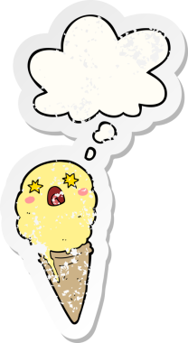 Karikatür, insan tarafından çizilmiş yıpranmış bir çıkartma gibi düşünce baloncuklu dondurmayı şok etti.