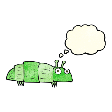 Bir insan tarafından çizilmiş düşünce baloncuklu çizgi film böceği